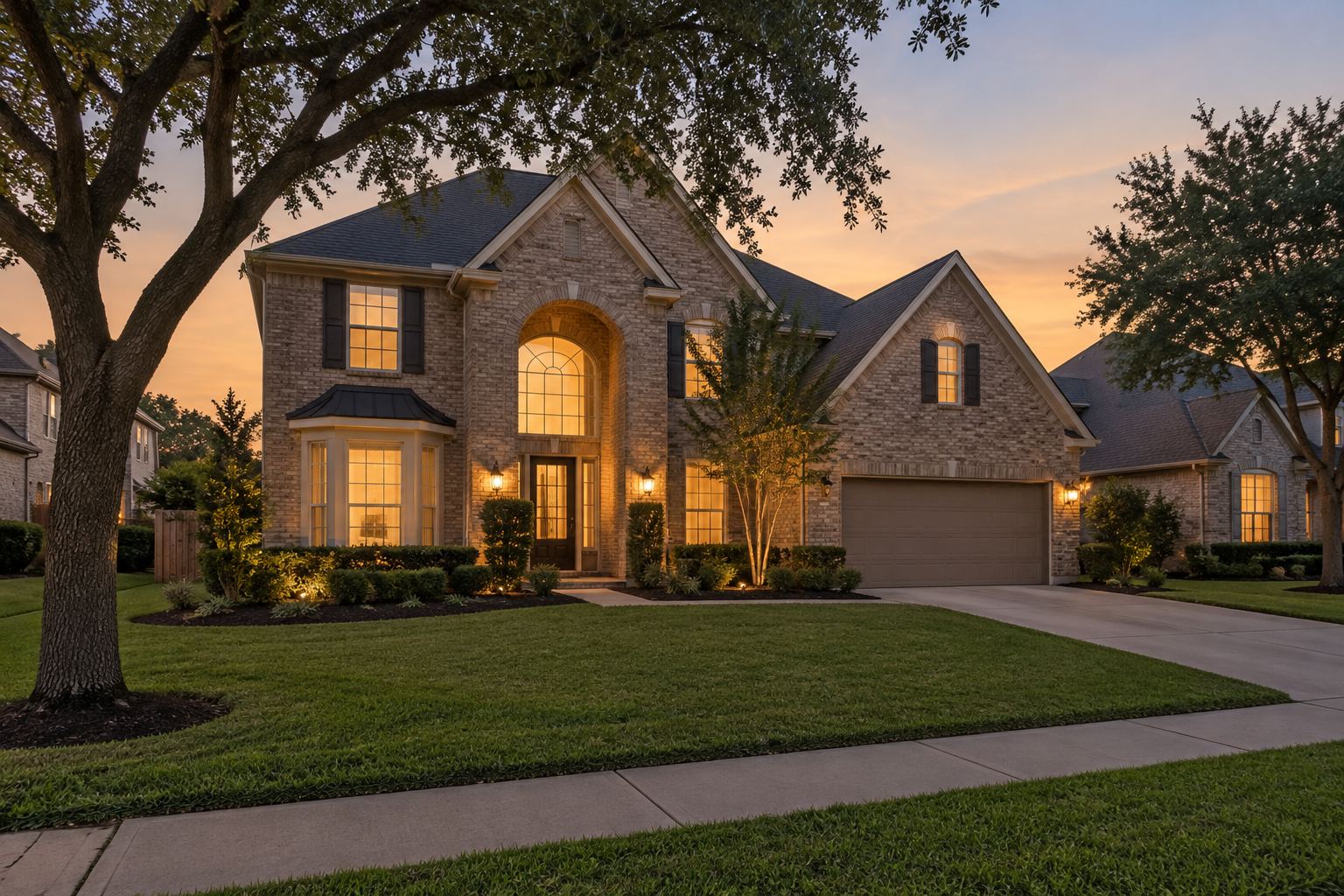 A Fort Bend County home at dusk, illustrative